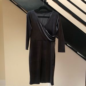Ann Taylor Black Velour Mock Wrap Cocktail Dress Size M